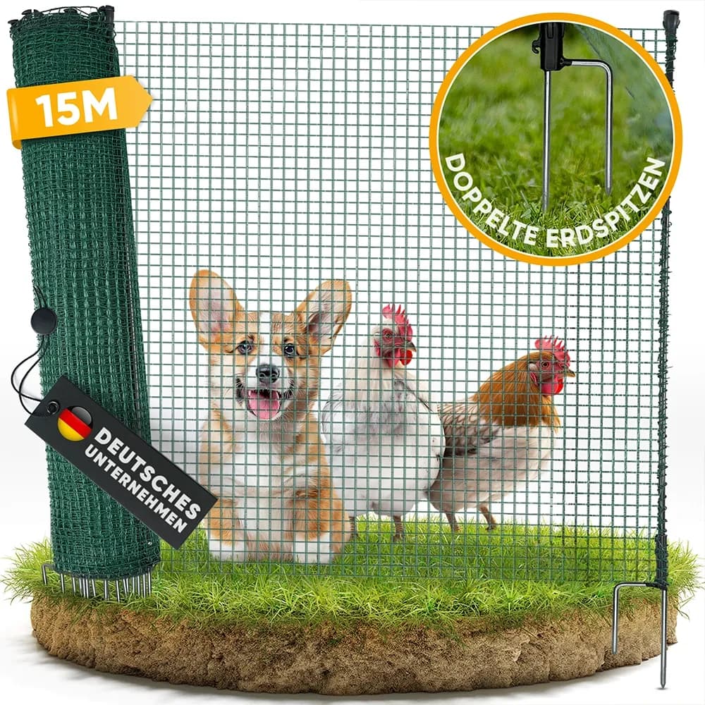 15m NATURIZ® Weidezaun - mobiler Hundezaun & Hühnerzaun (90cm Höhe) - Produktbild